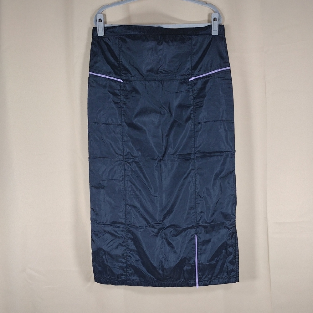 Vintage 80s Sara Business Casual Dark Blue Cotton Plus Size Formal Midi Skirt